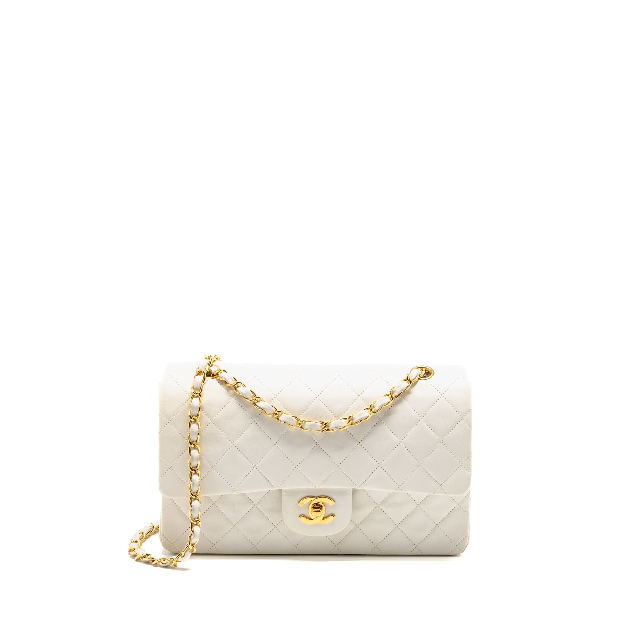 CHANEL VINTAGE MEDIUM CLASSIC DOUBLE FLAP BAG WHITE LAMBSKIN GHW
