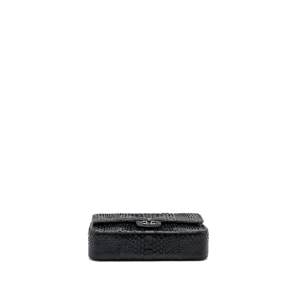CHANEL MEDIUM CLASSIC DOUBLE FLAP BAG PYTHON BLACK SHW