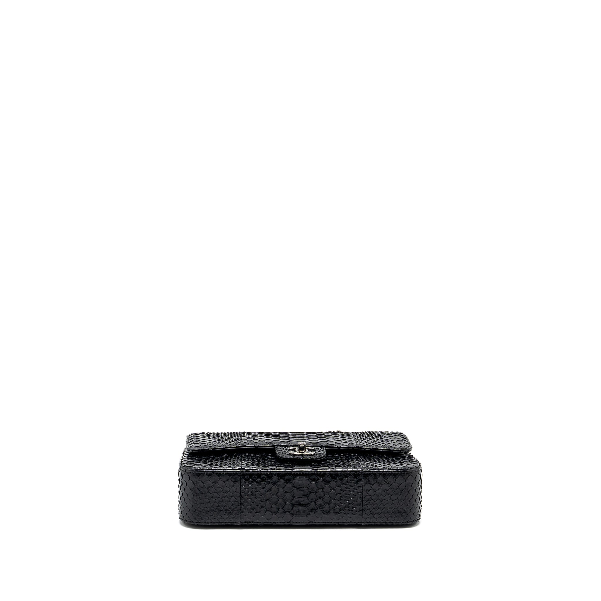 CHANEL MEDIUM CLASSIC DOUBLE FLAP BAG PYTHON BLACK SHW