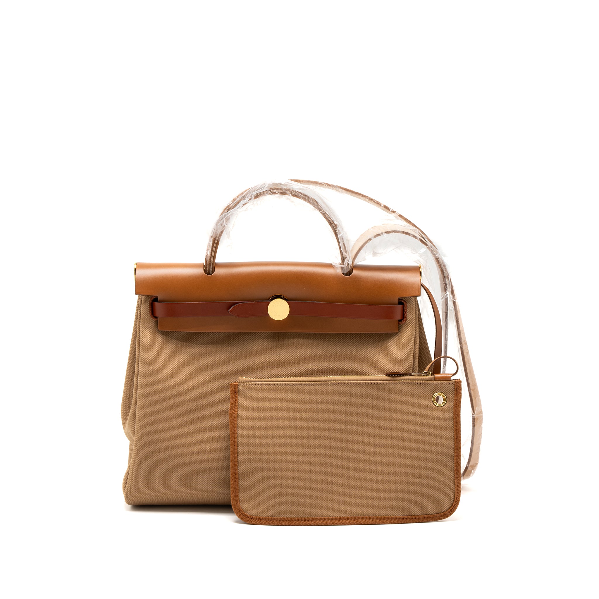 HERMES HERBAG 31 ZIP BAG CANVAS/VACHE HUNTER CHAI/ NATURAL SABLE/ FAUVE/ CUIVRE GHW
