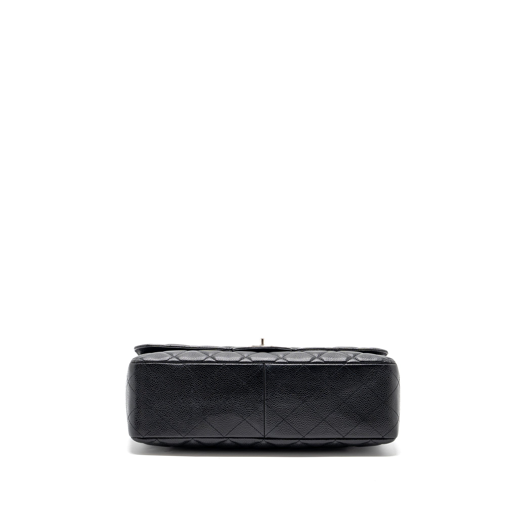 CHANEL CLASSIC JUMBO SINGLE FLAP BAG CAVIAR BLACK SHW
