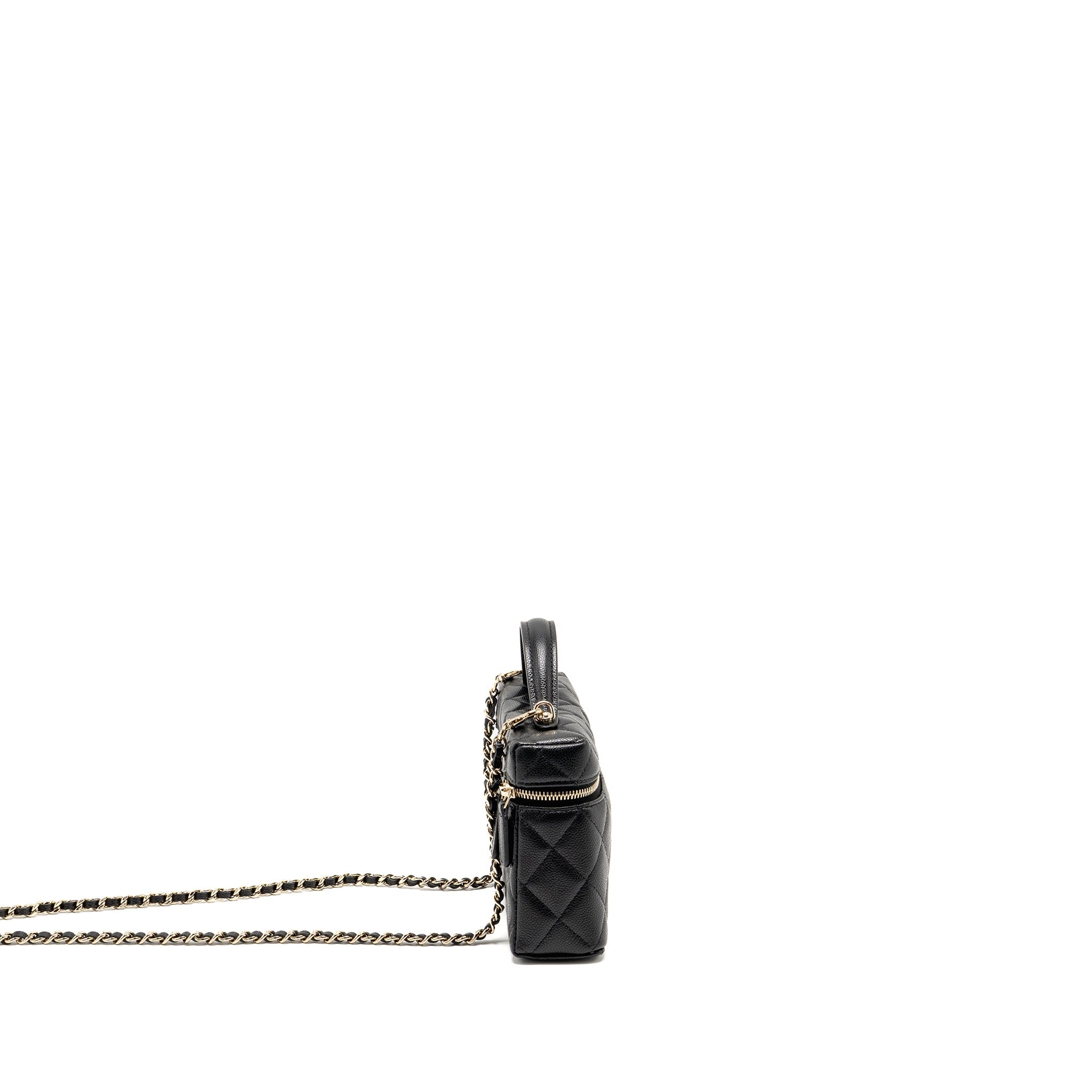 CHANEL 25P CC TOP HANDLE VANITY WITH CHAIN CAVIAR BLACK LGHW (MICROCHIP)