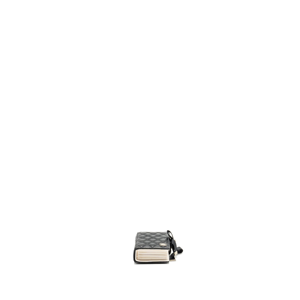 CHANEL MINI BOOK CARD HOLDER WITH CHAIN LAMBSKIN BLACK LGHW (MICROCHIP)