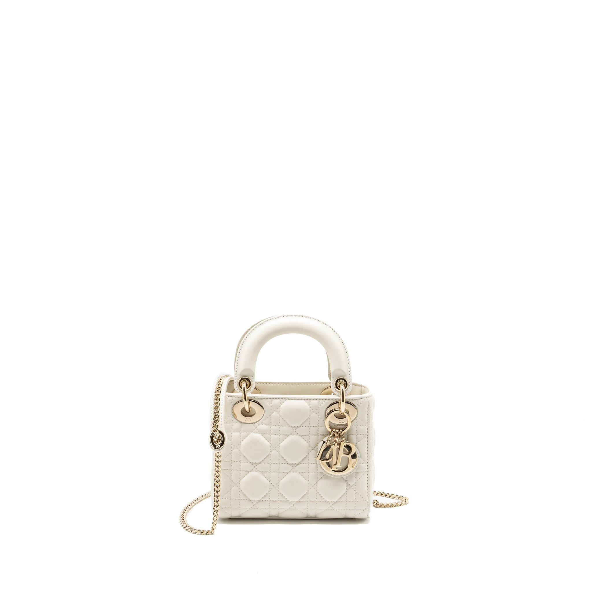 DIOR MINI LADY DIOR LAMBSKIN WHITE LGHW