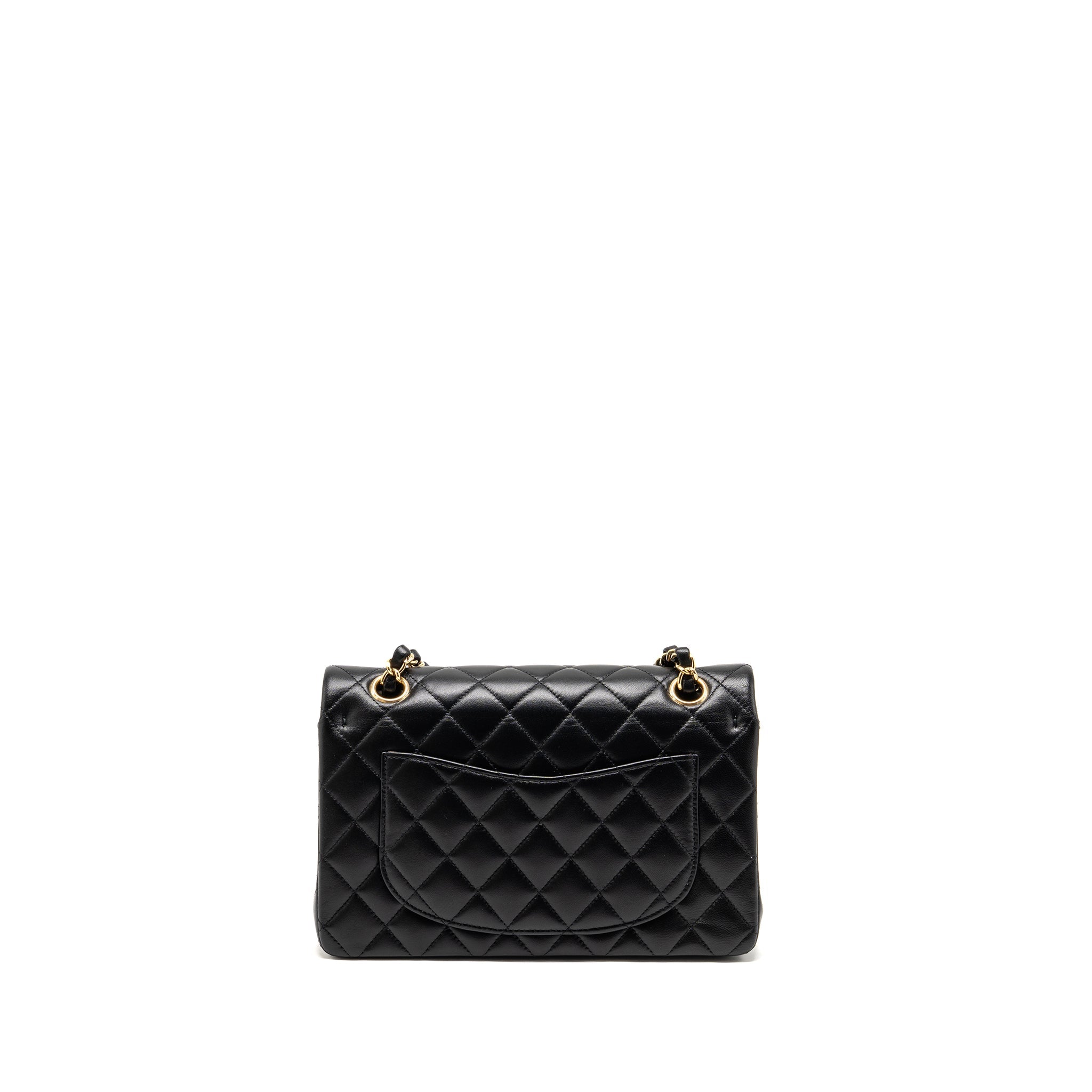 CHANEL SMALL CLASSIC DOUBLE FLAP BAG LAMBSKIN BLACK LGHW (MICROCHIP)