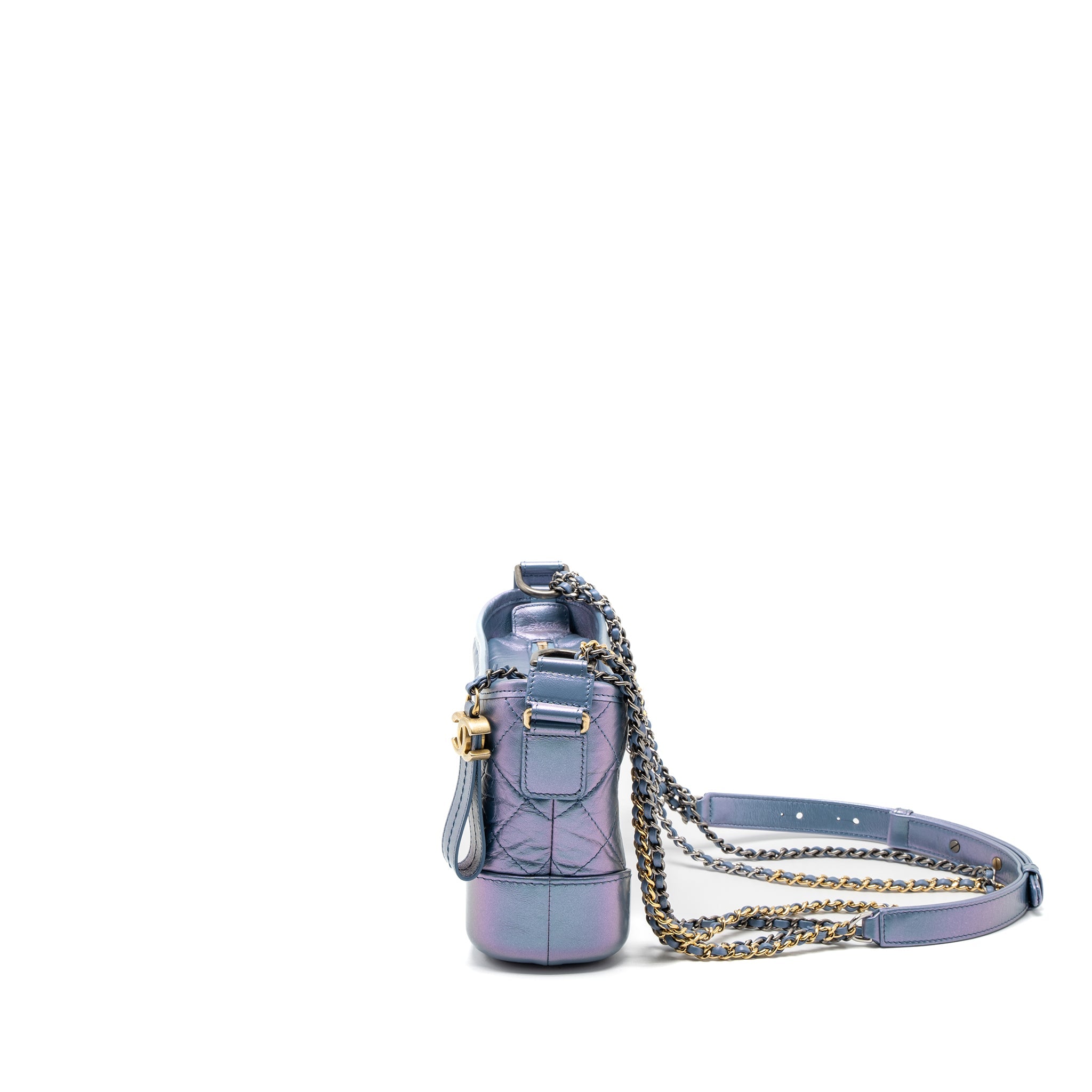 CHANEL SMALL GABRIELLE HOBO BAG AGED CALFSKIN IRIDESCENT BLUE MULTICOLOUR HARDWARE