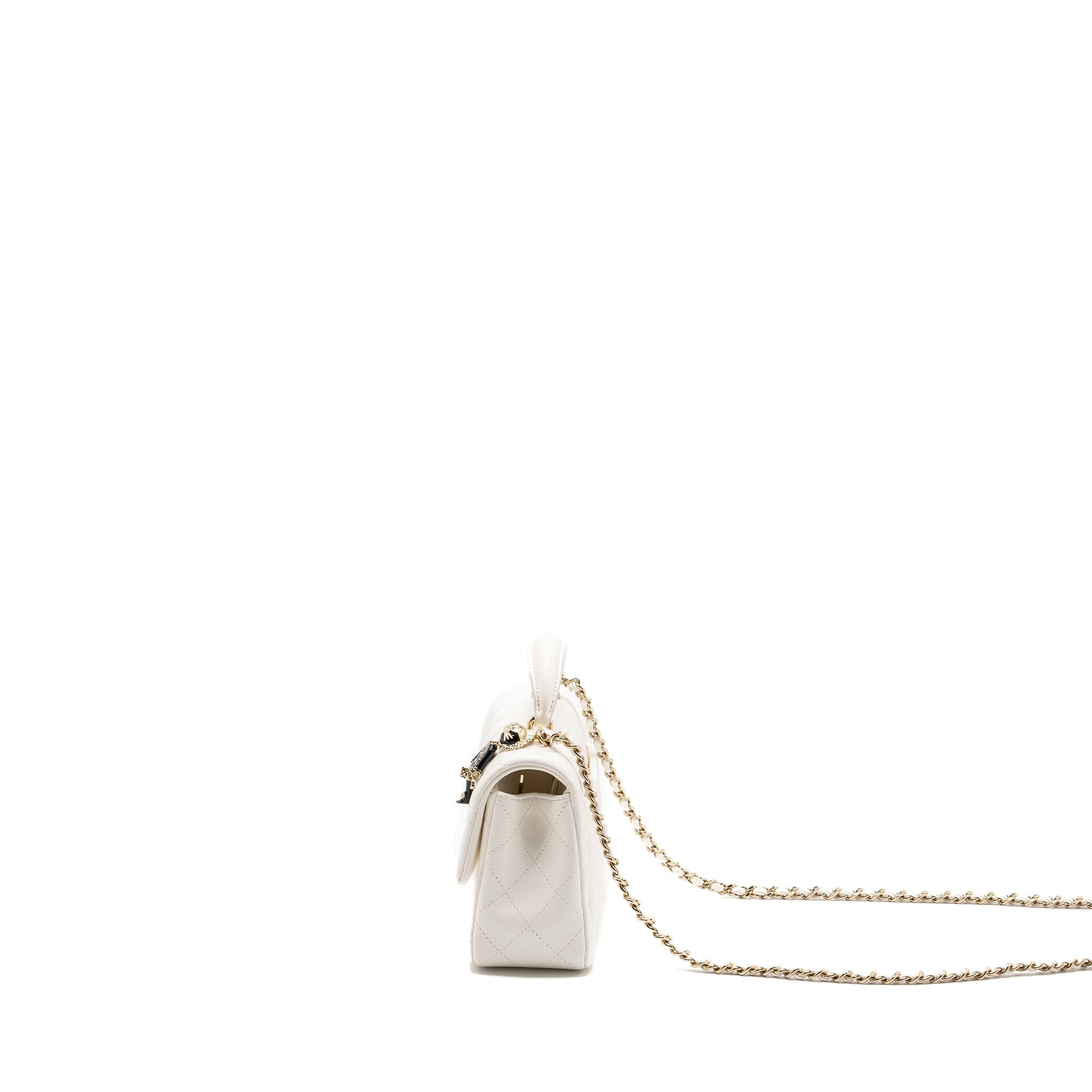 CHANEL TOP HANDLE MINI RECTANGULAR FLAP BAG LAMBSKIN WHITE LGHW (MICROCHIP)