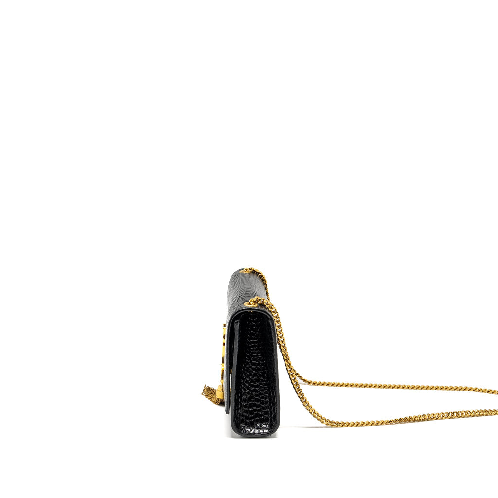 SAINT LAURENT/YSL KATE TASSEL BAG CROC-EMBOSSED CALFSKIN BLACK GHW
