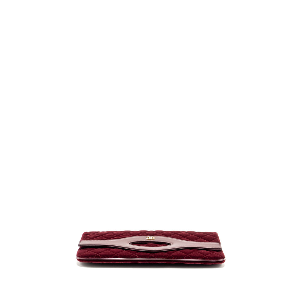 CHANEL FOLDING CLUTCH BAG VELVET/LAMBSKIN BURGUNDY LGHW