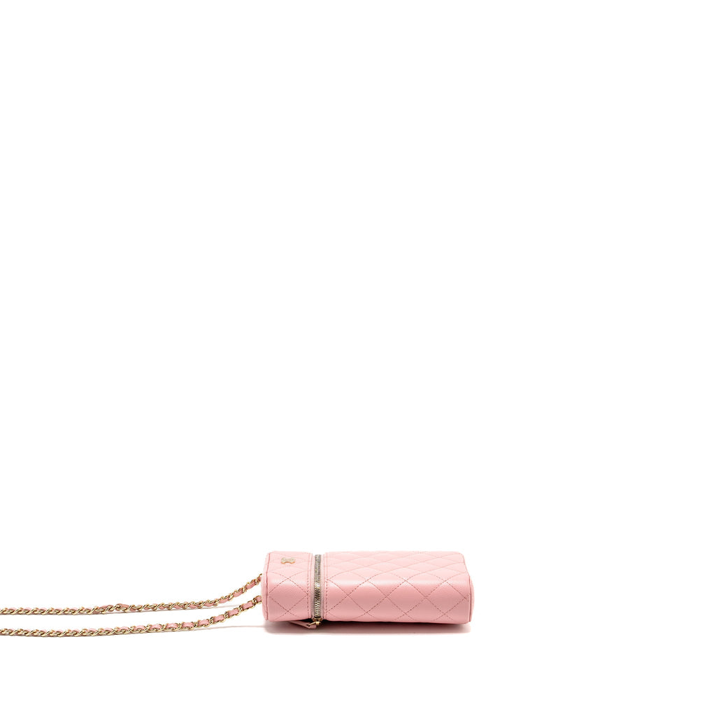CHANEL VANITY PHONE HOLDER WITH CHAIN CAVIAR PINK LGHW