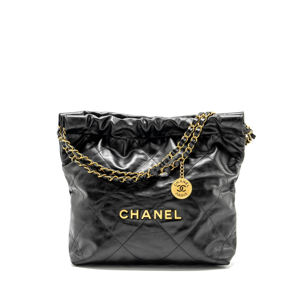 CHANEL SMALL 22 BAG SHINY CALFSKIN BLACK GHW (MICROCHIP)