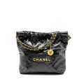 CHANEL SMALL 22 BAG SHINY CALFSKIN BLACK GHW (MICROCHIP)
