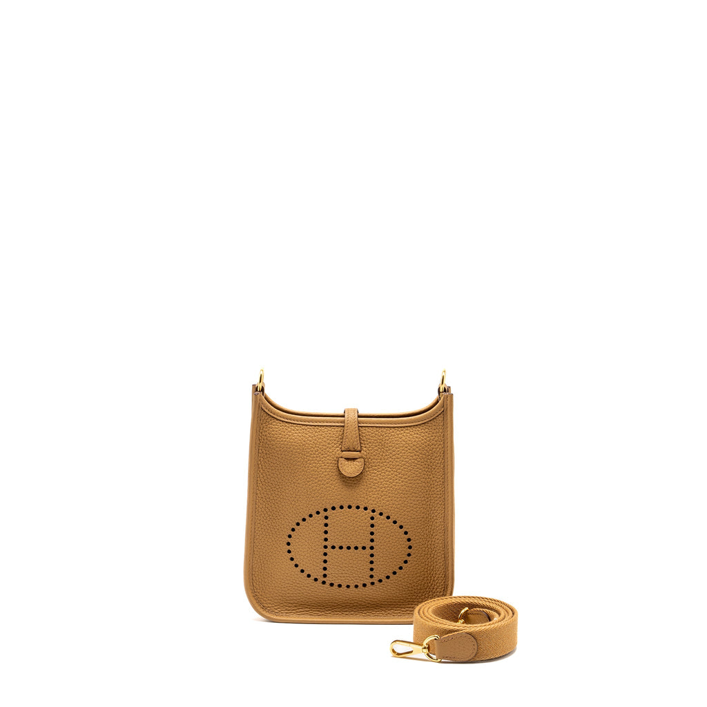 HERMES MINI EVELYNE CLEMENCE BISCUIT / CAMEL GHW