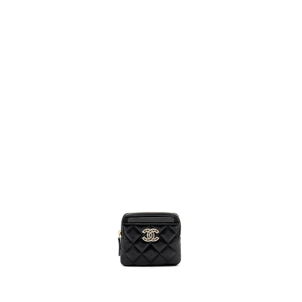 CHANEL DETAILED CC LOGO ZIPPER SMALL WALLET CAVIAR BLACK LGHW