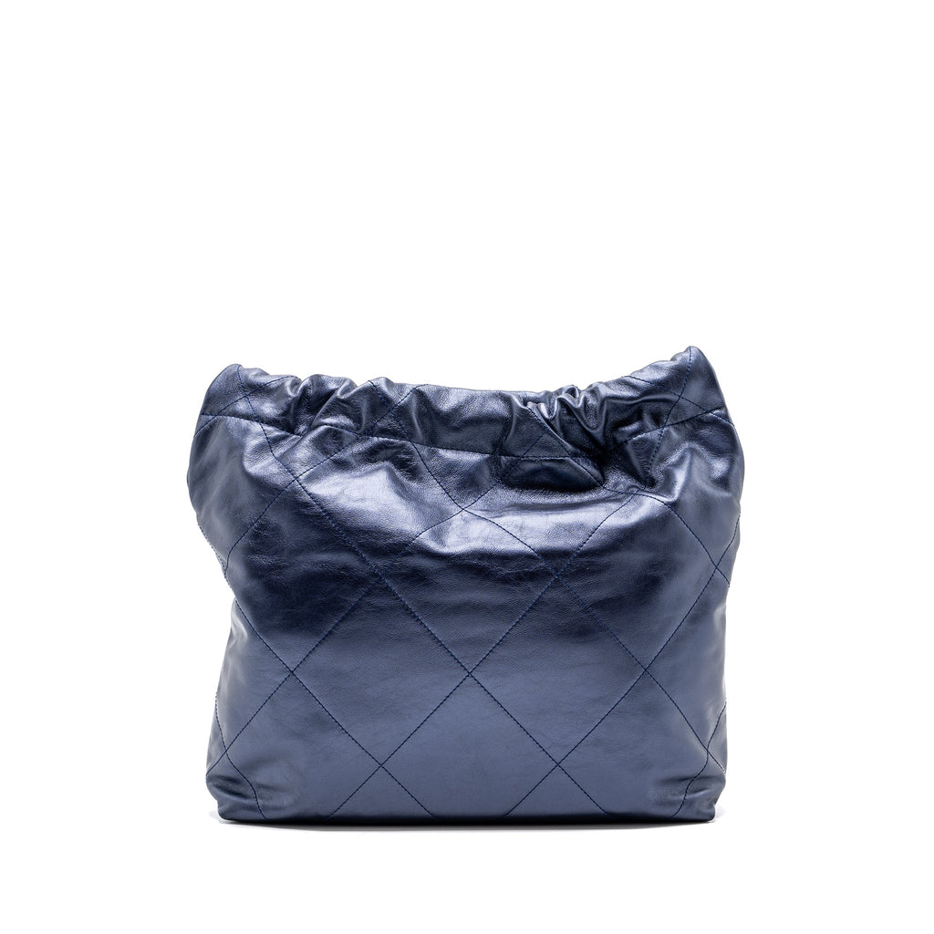 CHANEL SMALL 22 BAG SHINY CALFSKIN IRIDESCENT BLACK WITH BLACK HARDWARE(MICROCHIP)