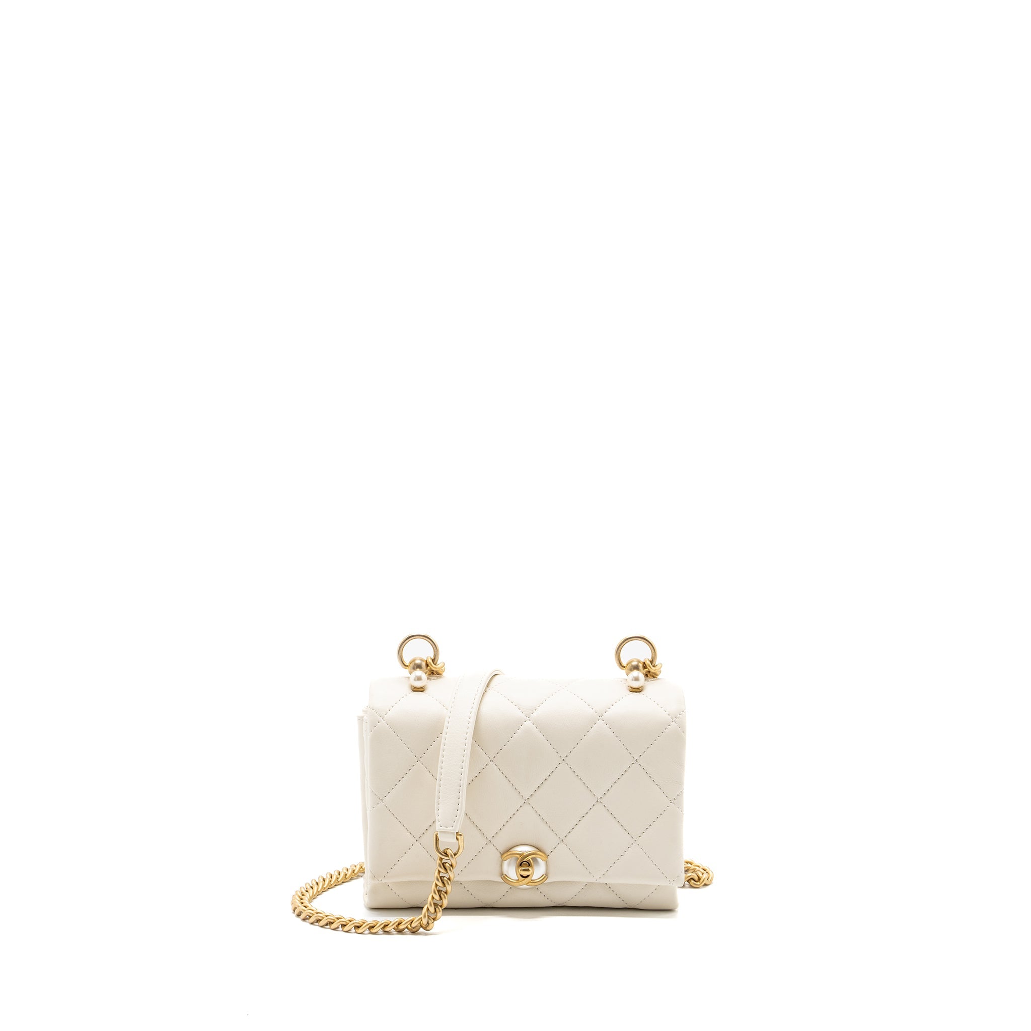 CHANEL QUILTED MINI FLAP BAG CALFSKIN WHITE GHW