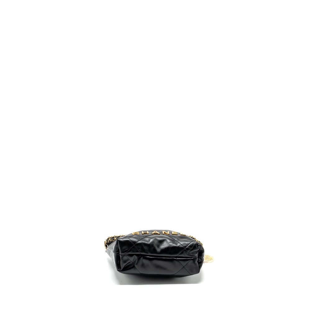 CHANEL MINI 22 BAG SHINY CALFSKIN BLACK GHW (MICROCHIP)