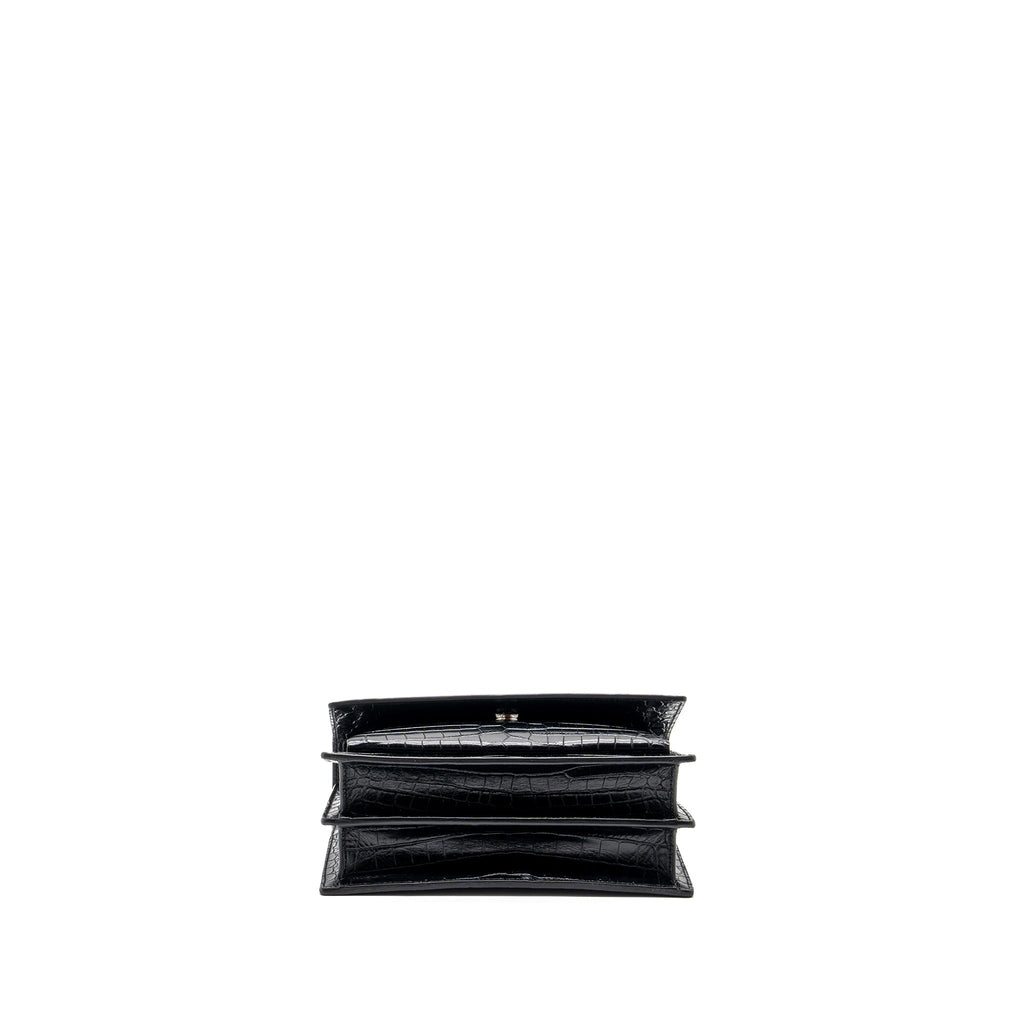 SAINT LAURENT/YSL SUNSET BAG CROCODILE-EMBOSSED BLACK SHW
