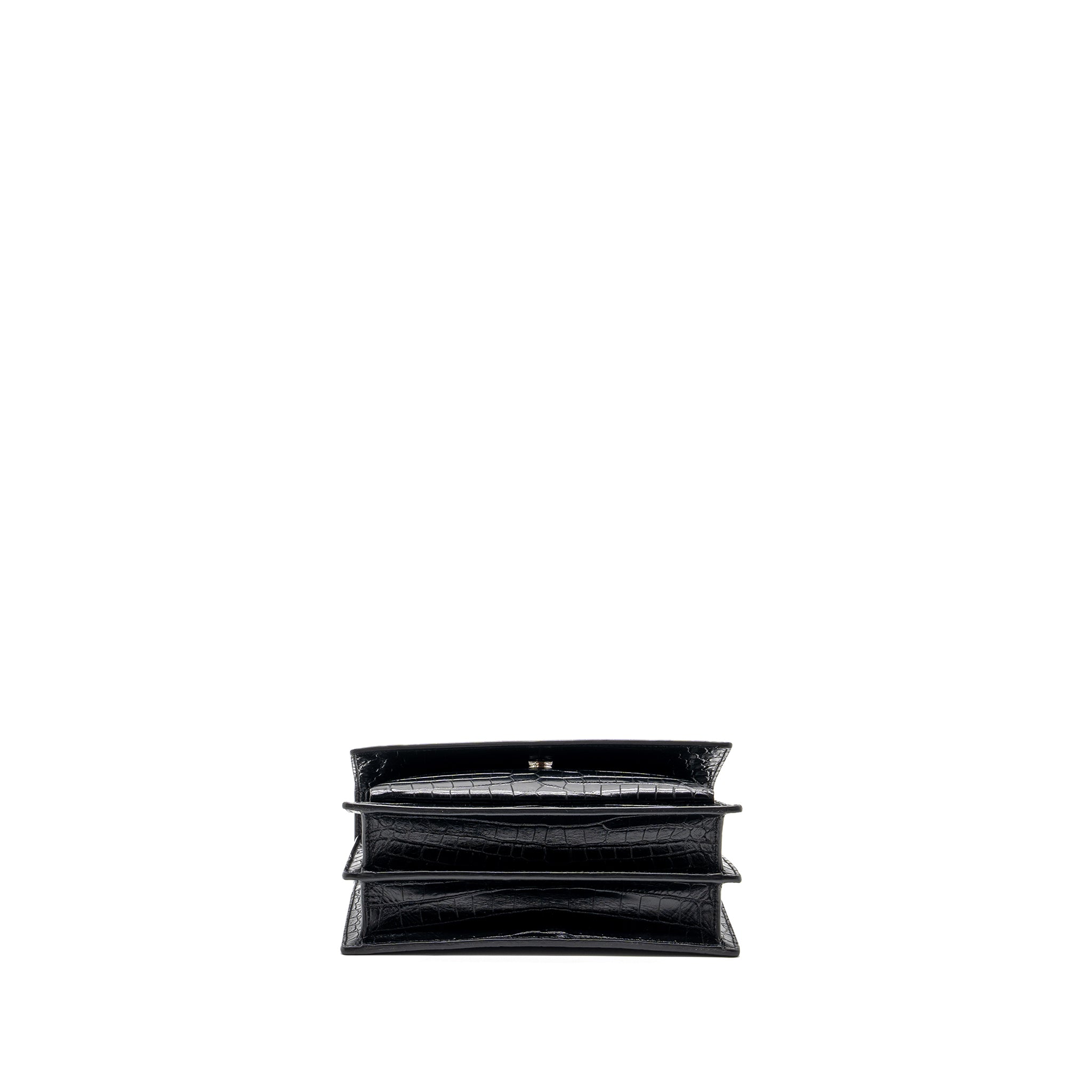 SAINT LAURENT/YSL SUNSET BAG CROCODILE-EMBOSSED BLACK SHW