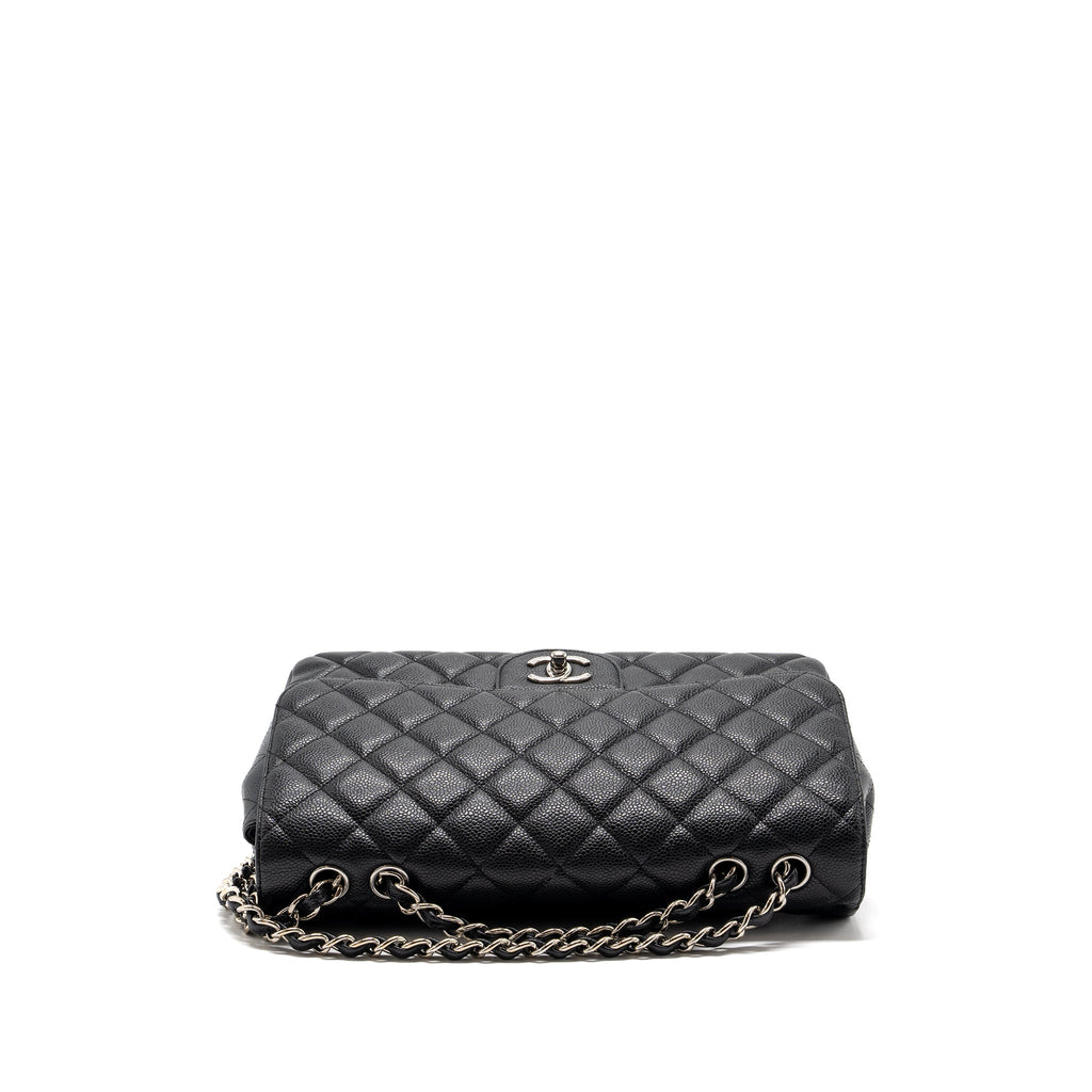 CHANEL CLASSIC JUMBO SINGLE FLAP BAG CAVIAR BLACK SHW