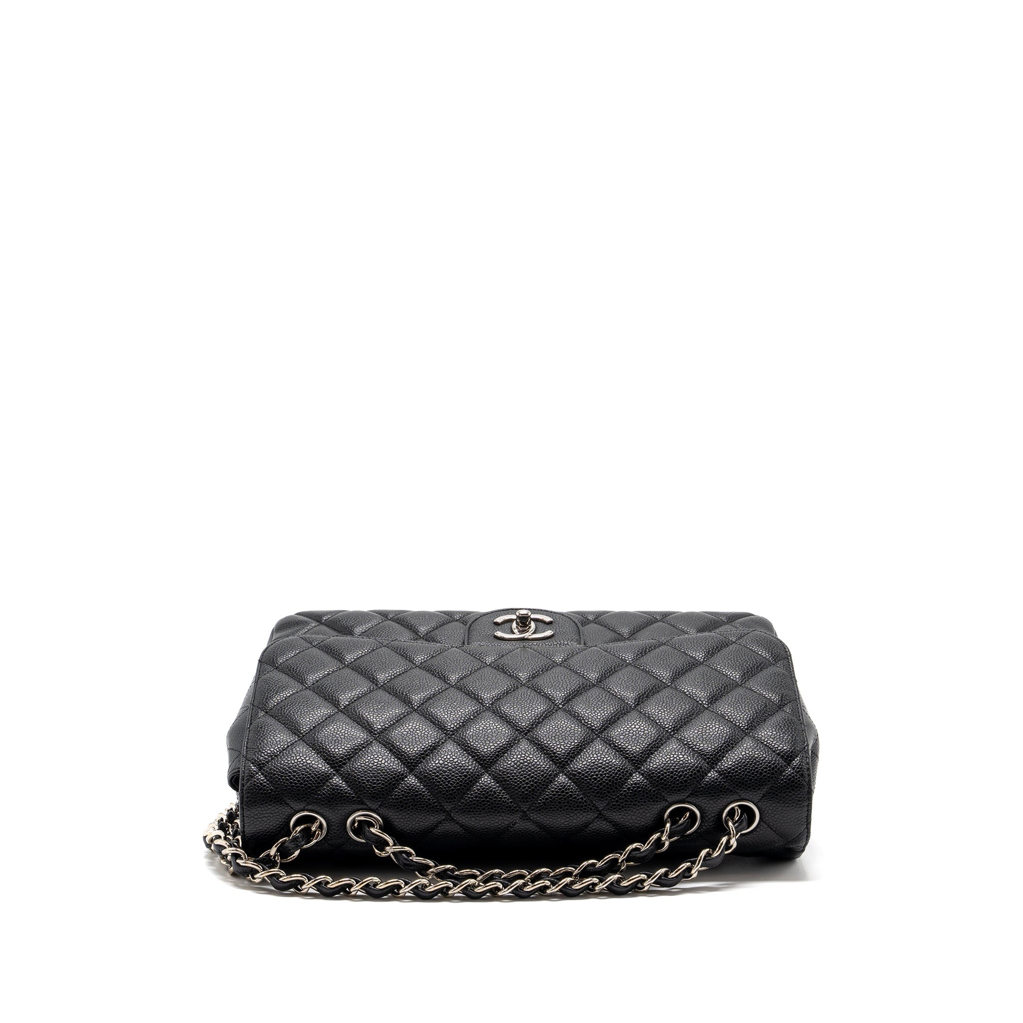 CHANEL CLASSIC JUMBO SINGLE FLAP BAG CAVIAR BLACK SHW