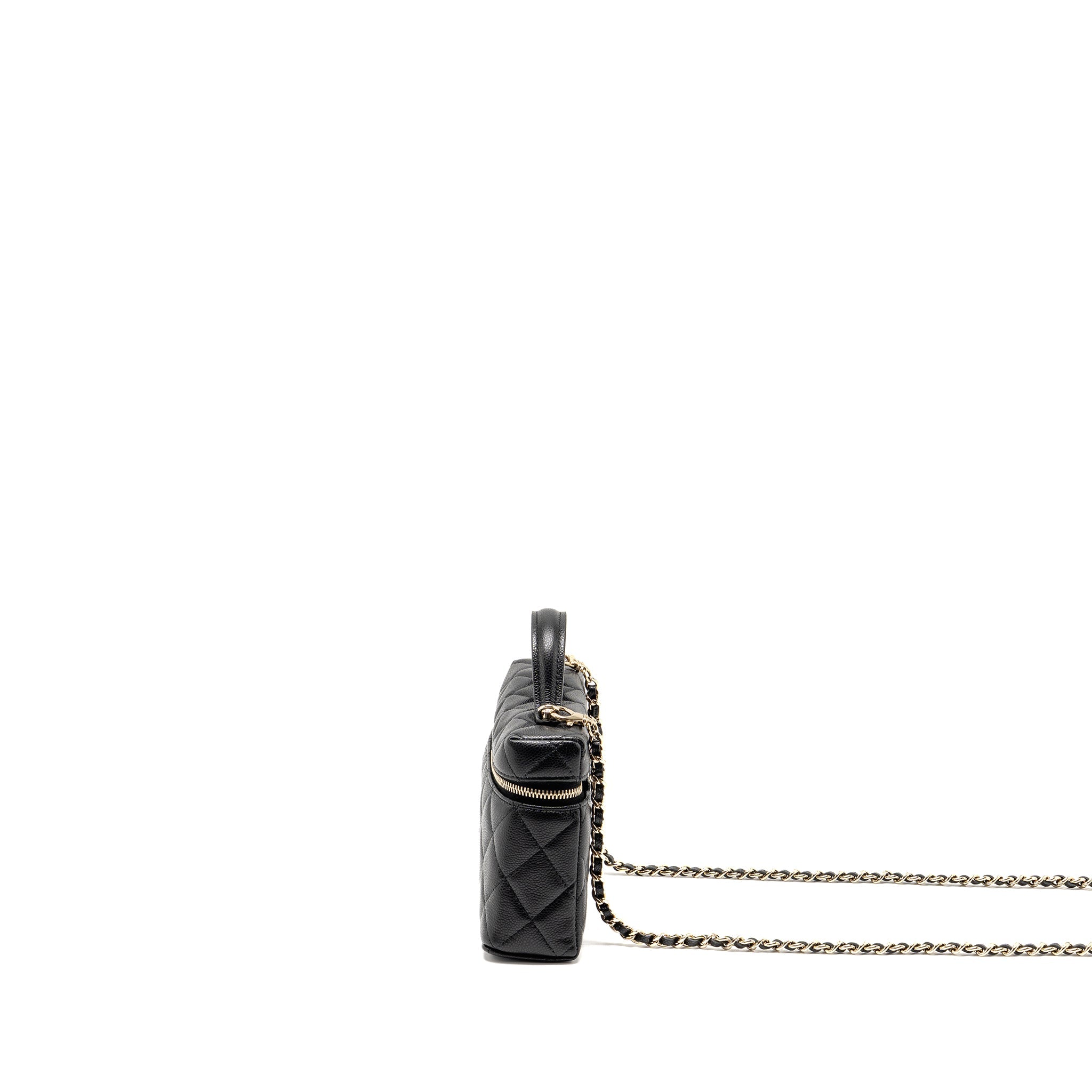 CHANEL 25P CC TOP HANDLE VANITY WITH CHAIN CAVIAR BLACK LGHW (MICROCHIP)