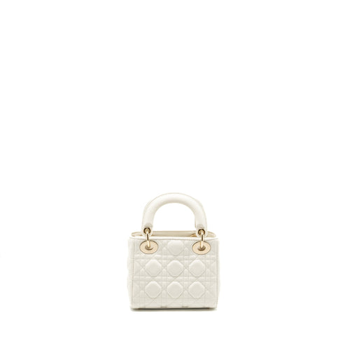 DIOR MINI LADY DIOR LAMBSKIN WHITE LGHW