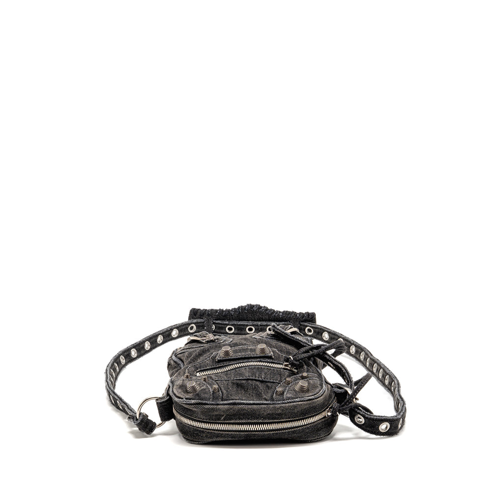 BALENCIAGA LE CAGOLE CROSSBODY BAG DENIM BLACK SHW
