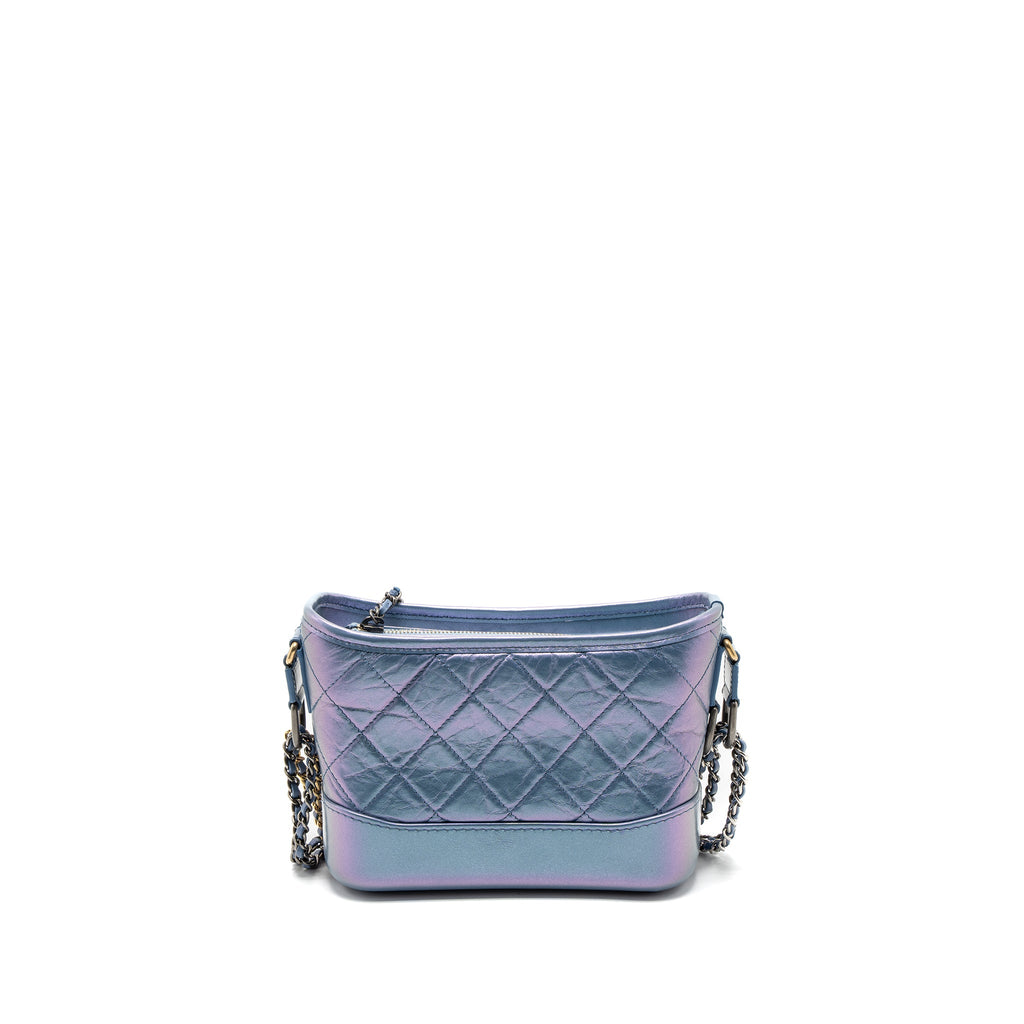 CHANEL SMALL GABRIELLE HOBO BAG AGED CALFSKIN IRIDESCENT BLUE MULTICOLOUR HARDWARE