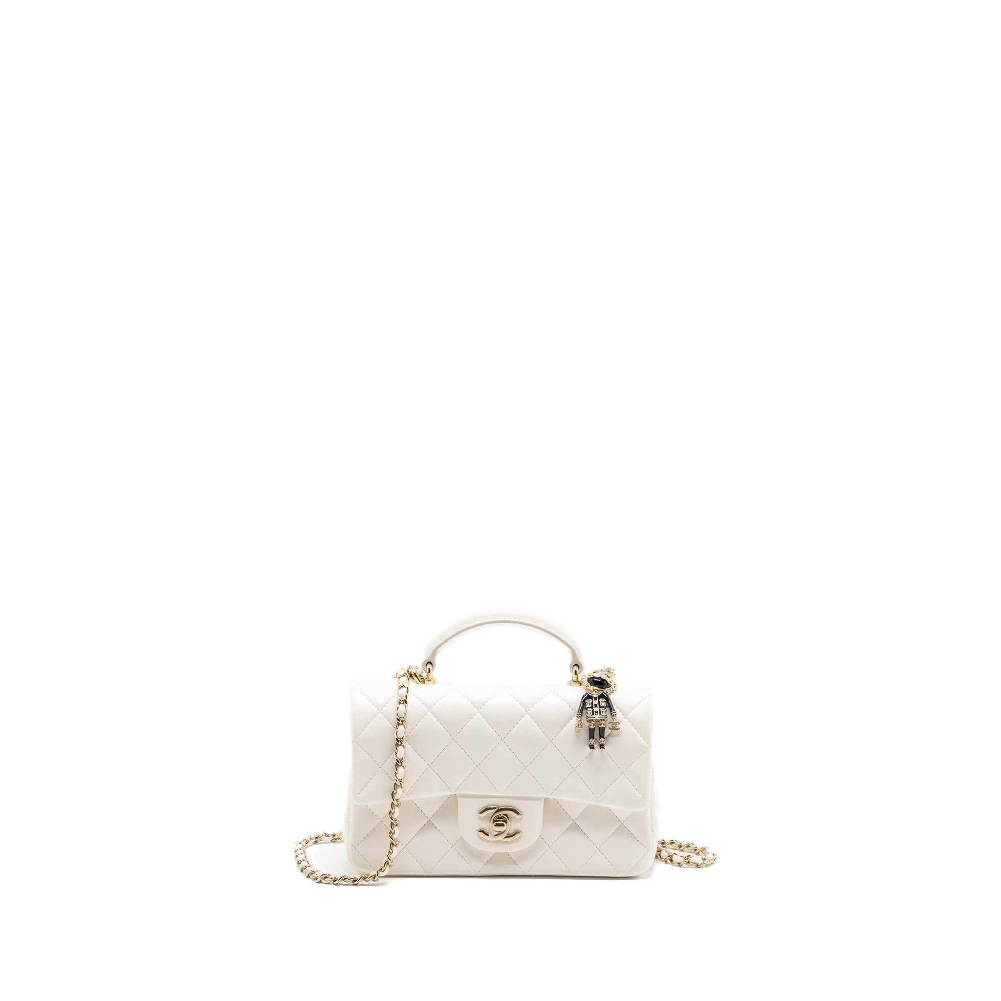 CHANEL TOP HANDLE MINI RECTANGULAR FLAP BAG LAMBSKIN WHITE LGHW (MICROCHIP)