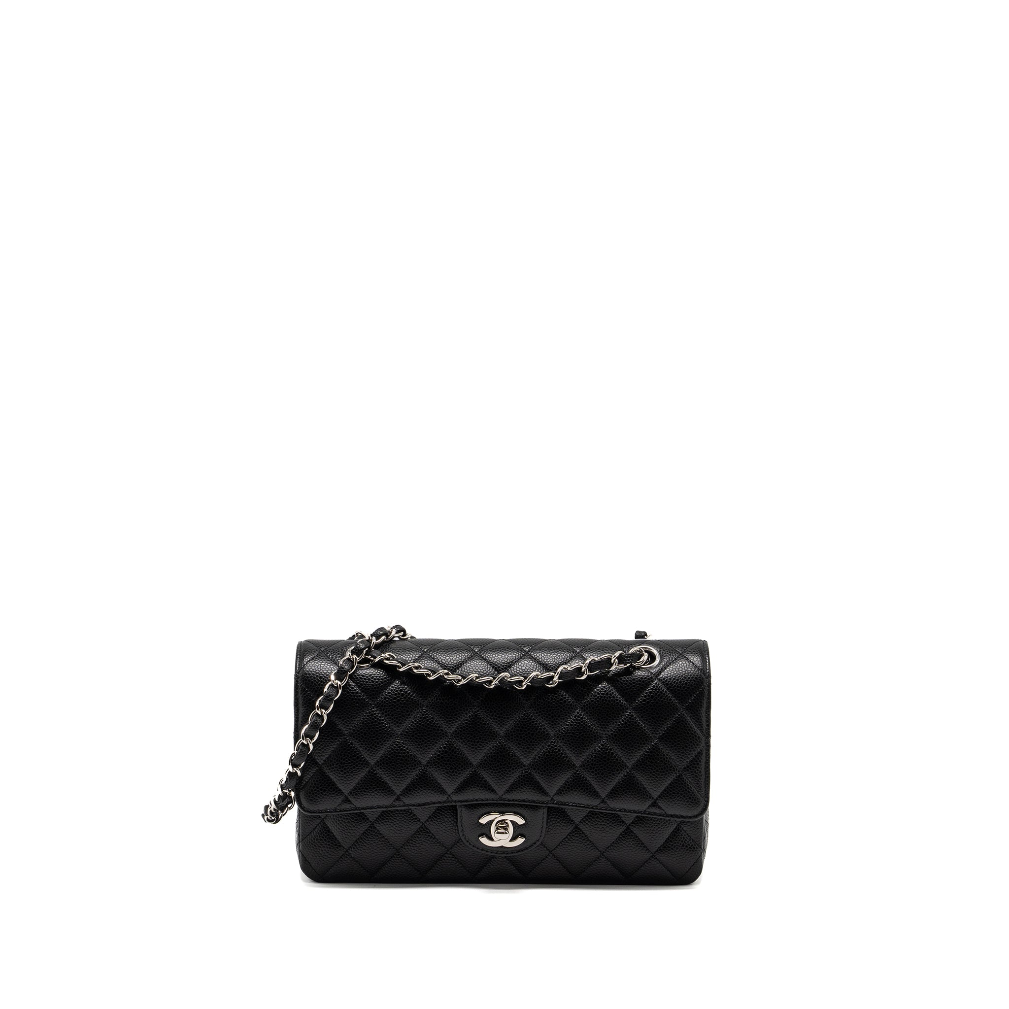 CHANEL MEDIUM CLASSIC DOUBLE FLAP BAG CAVIAR BLACK SHW
