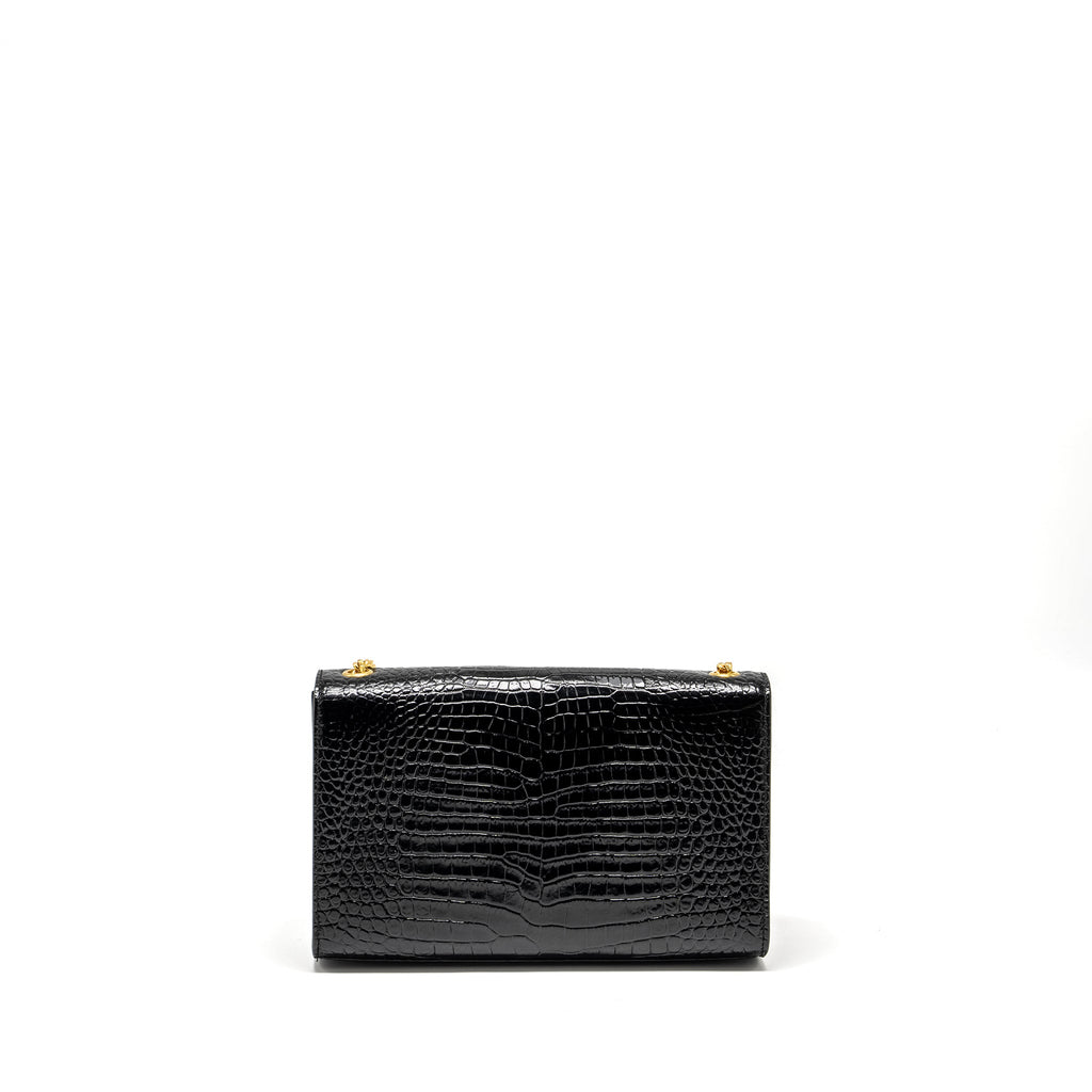 SAINT LAURENT/YSL KATE TASSEL BAG CROC-EMBOSSED CALFSKIN BLACK GHW