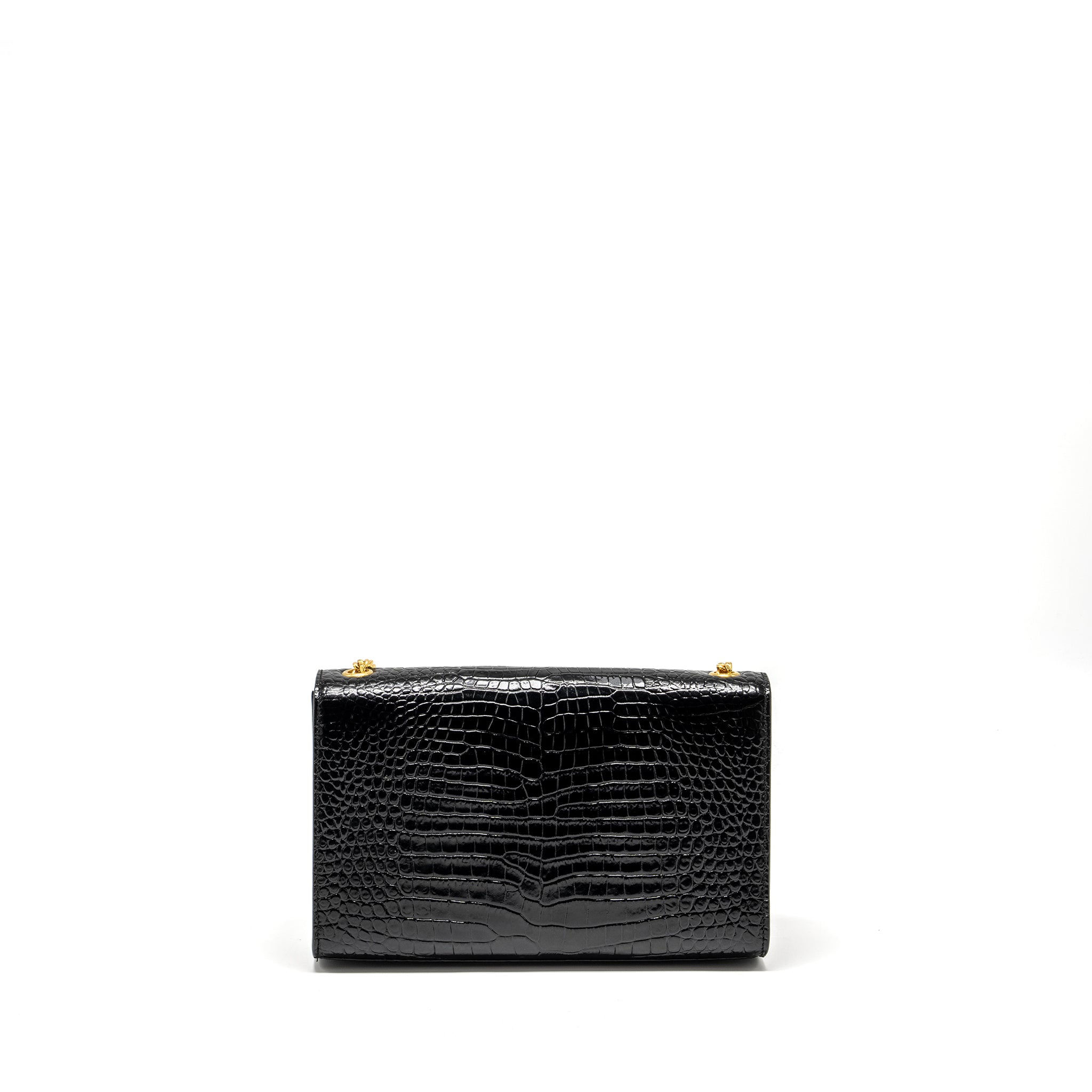 SAINT LAURENT/YSL KATE TASSEL BAG CROC-EMBOSSED CALFSKIN BLACK GHW