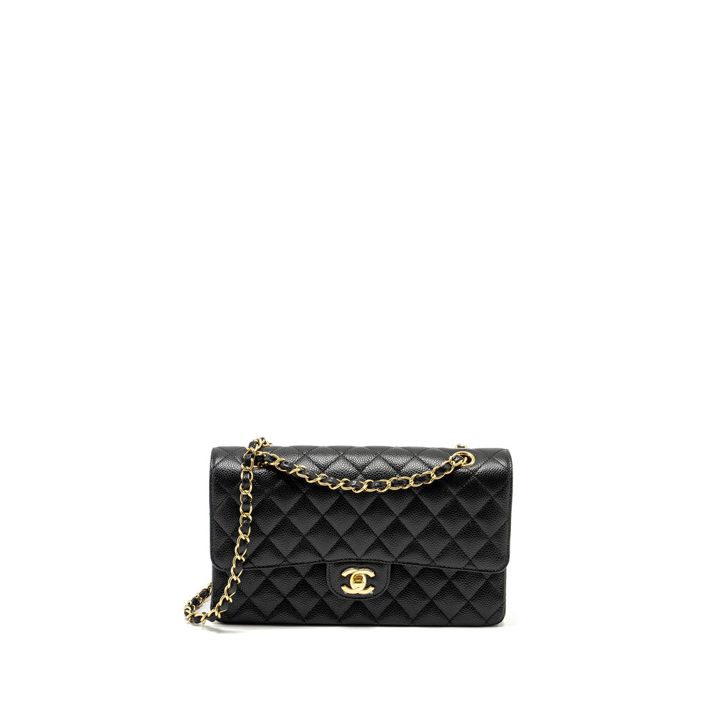 CHANEL MEDIUM CLASSIC DOUBLE FLAP BAG CAVIAR BLACK GHW (MICROCHIP)