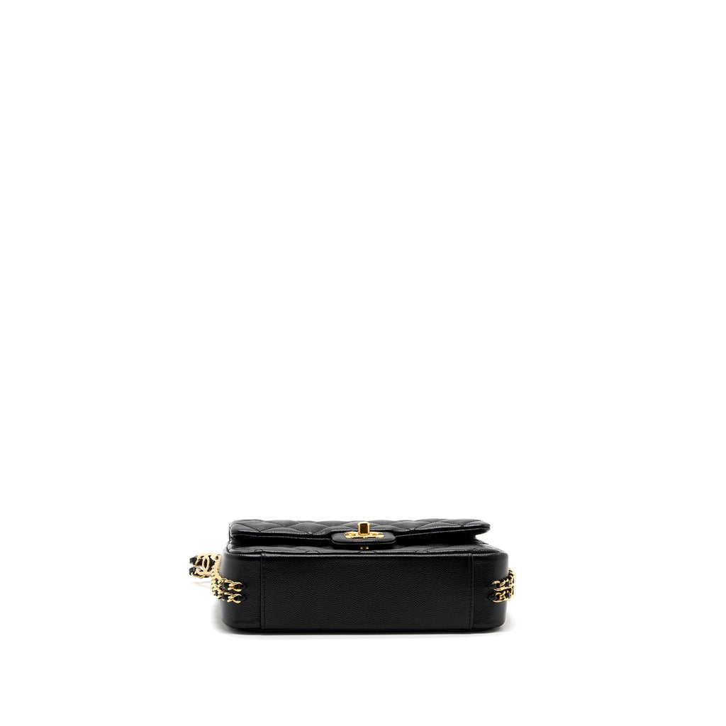 CHANEL 23C FLAP BAG WITH CC LOGO CHAIN CAVIAR BLACK GHW (MICROCHIP)