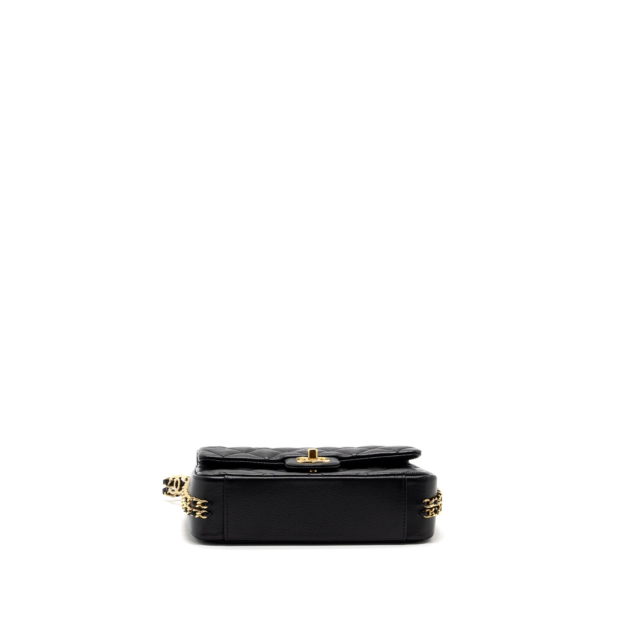 CHANEL 23C FLAP BAG WITH CC LOGO CHAIN CAVIAR BLACK GHW (MICROCHIP)