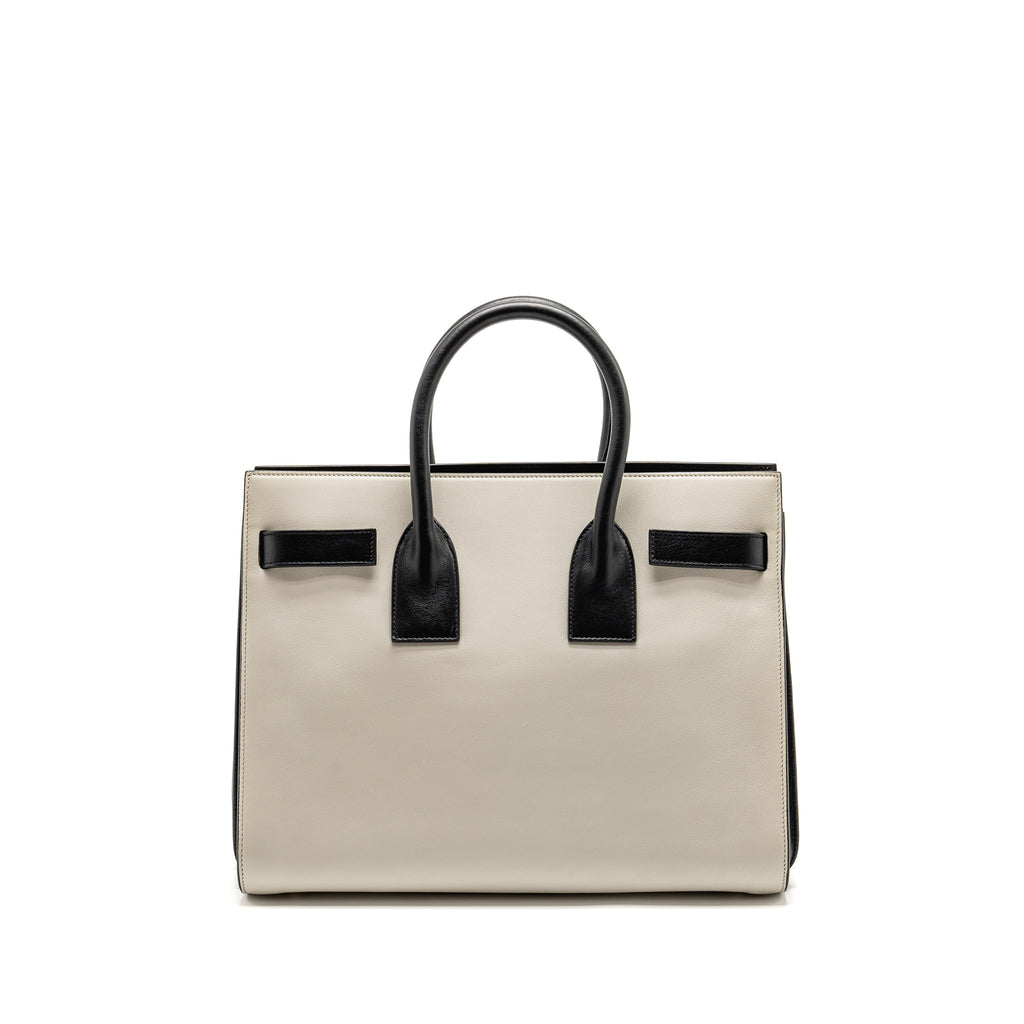 SAINT LAURENT /YSL SMALL SAC DE JOUR TOTE BAG CALFSKIN WHITE / BLACK GHW