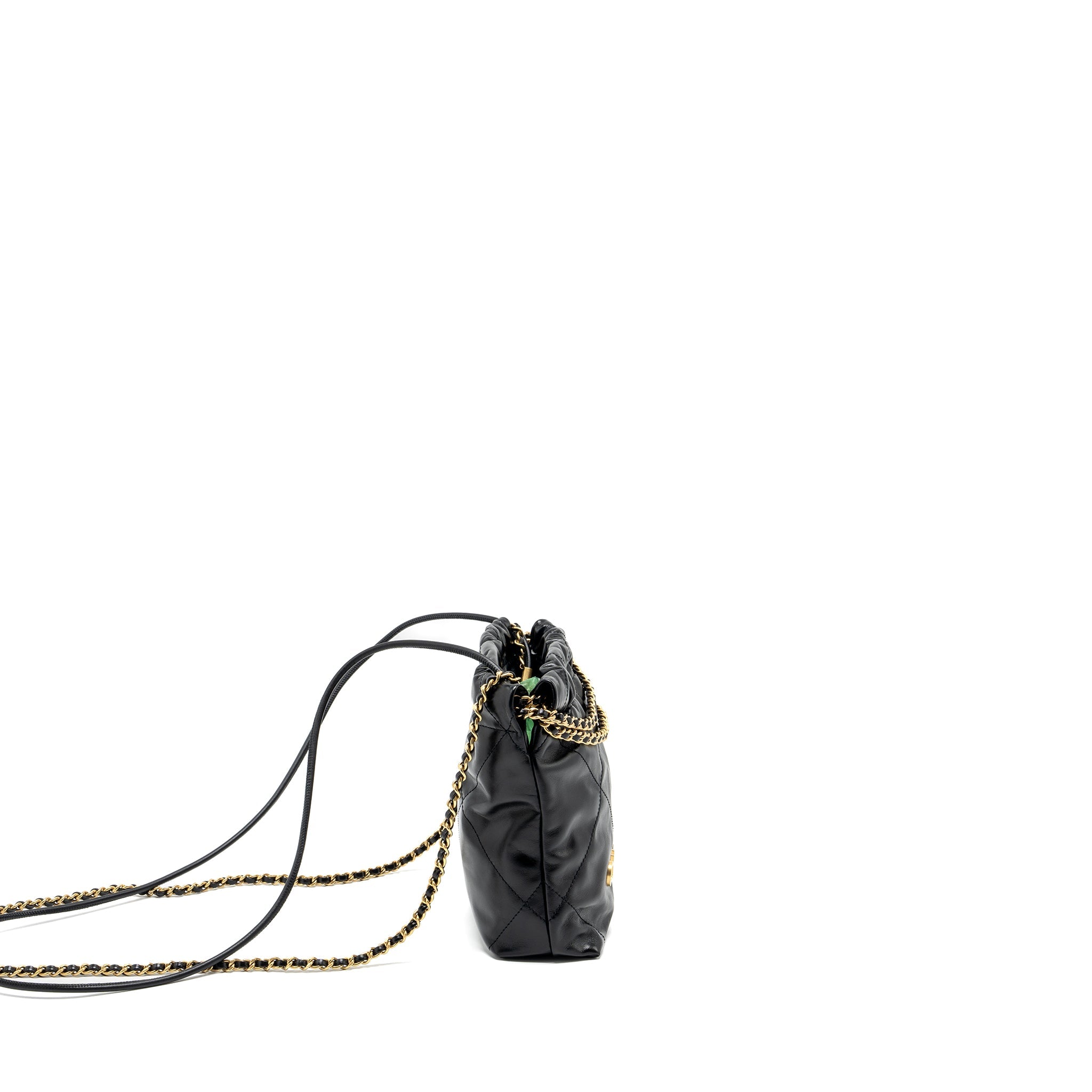 CHANEL MINI 22 BAG SHINY CALFSKIN BLACK GHW (MICROCHIP)