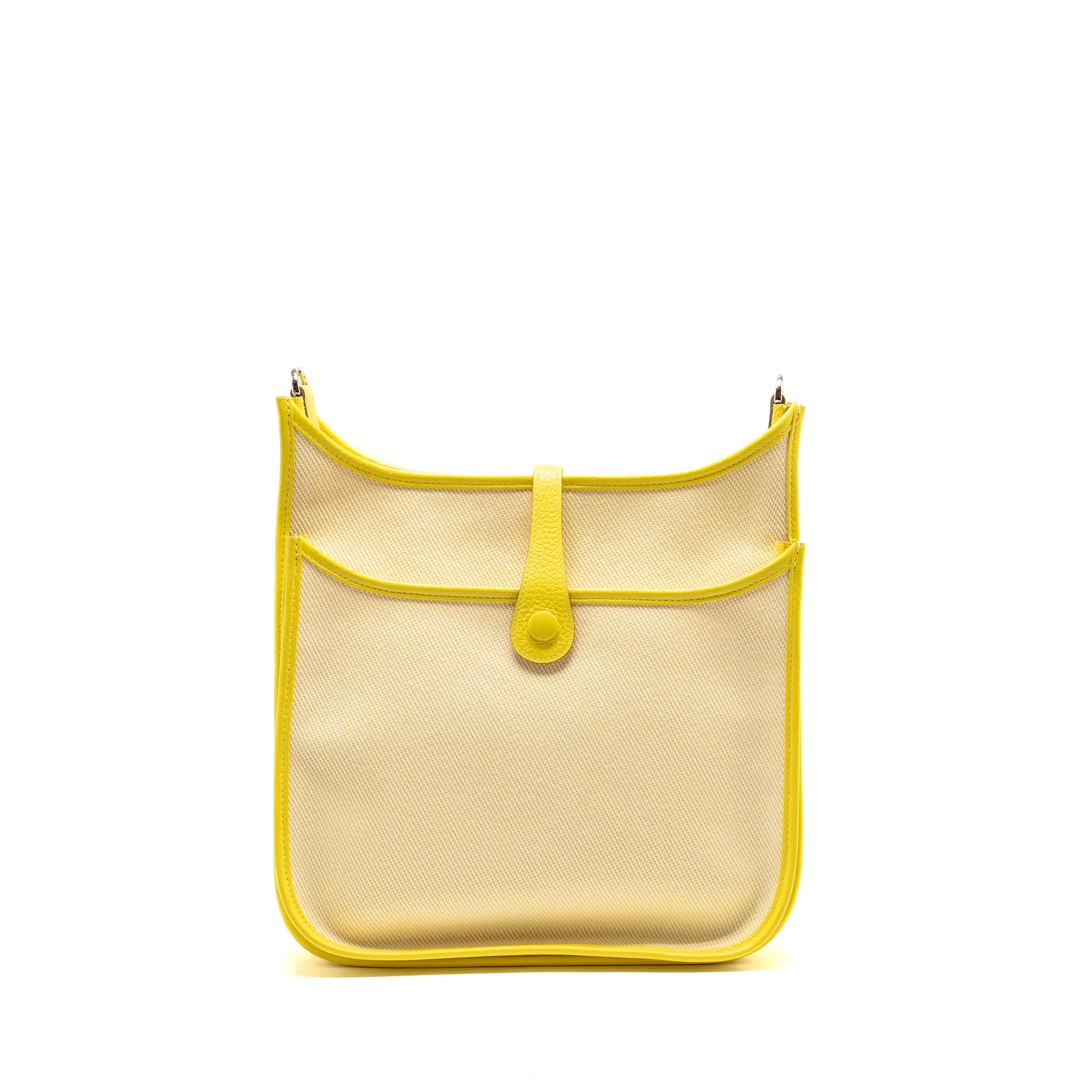 HERMES EVELYNE 29 BAG CANVAS/CLEMENCE ECRU-CITRON/LIME SHW