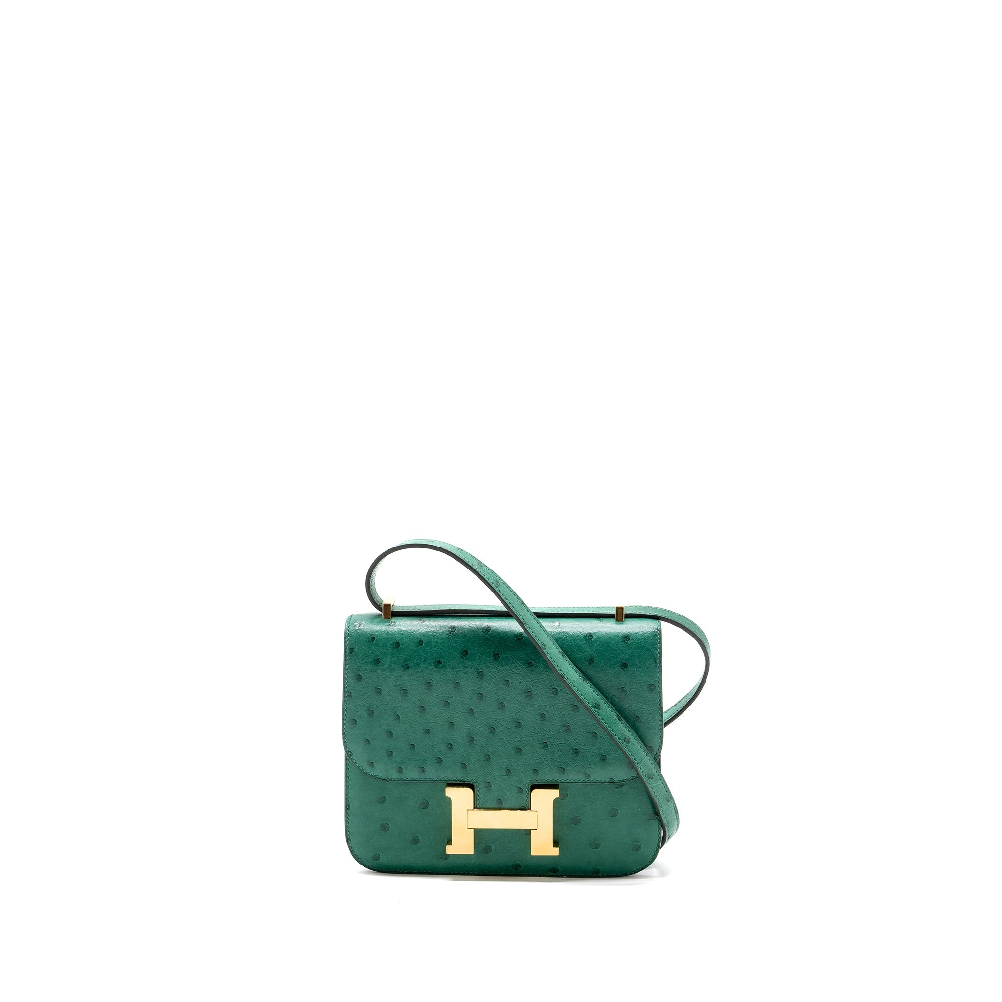 HERMES MINI CONSTANCE OSTRICH VERT VERTIGO GHW