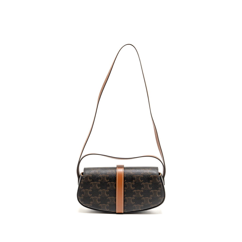 CELINE CLUTCH ON STRAP TABOU TRIOMPHE CANVAS/CALFSKIN TAN GHW