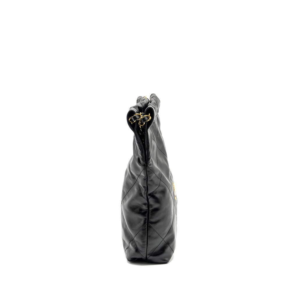 CHANEL SMALL 22 BAG SHINY CALFSKIN BLACK GHW (MICROCHIP)