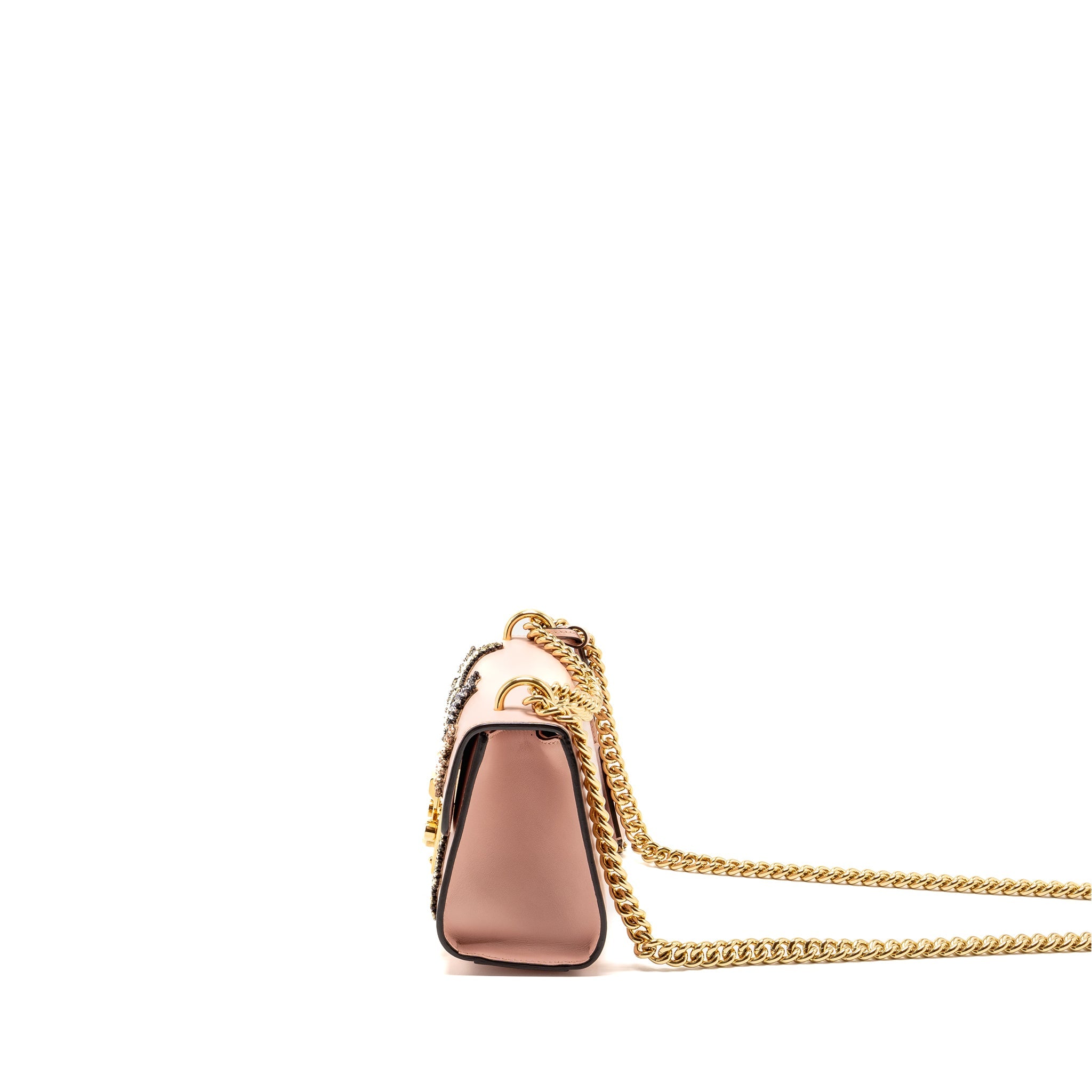 GUCCI PADLOCK CHAIN BAG CRYSTAL STARS CALFSKIN PINK GHW