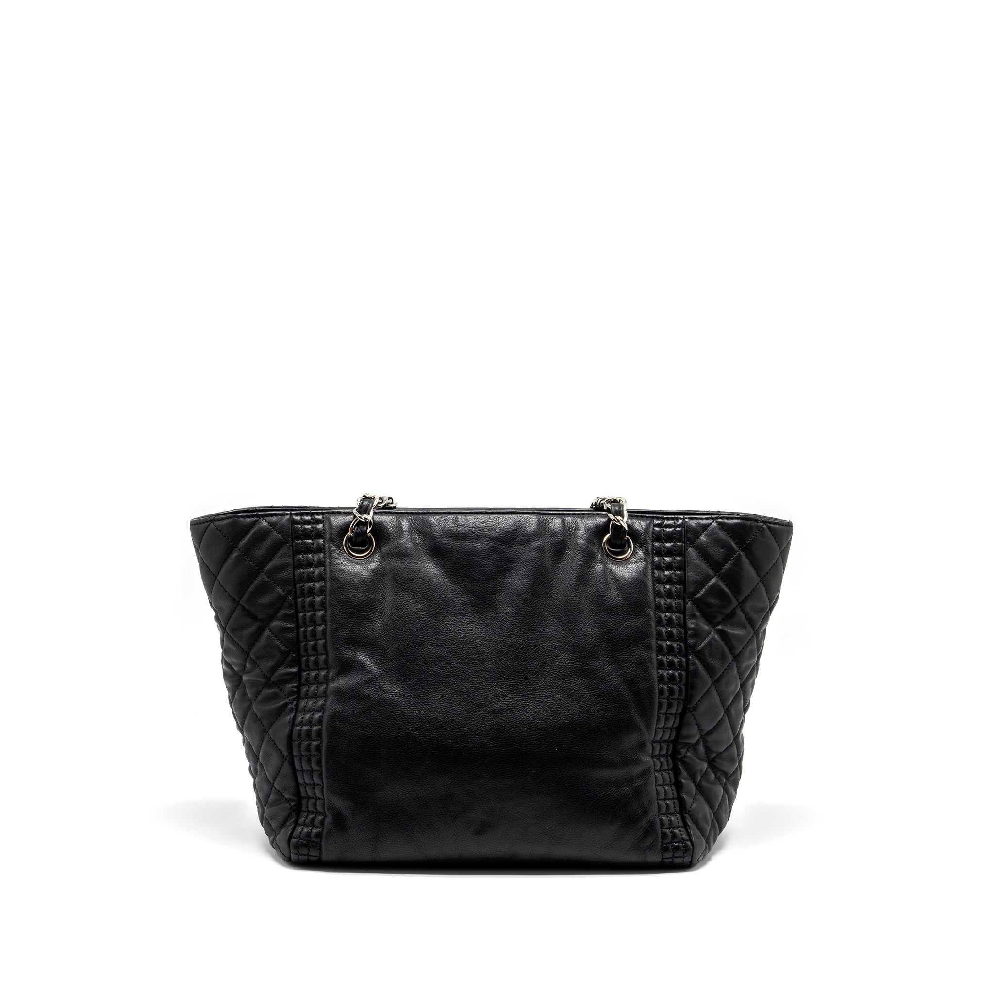 CHANEL CC LOGO SHOPPING TOTE BAG LAMBSKIN BLACK SHW