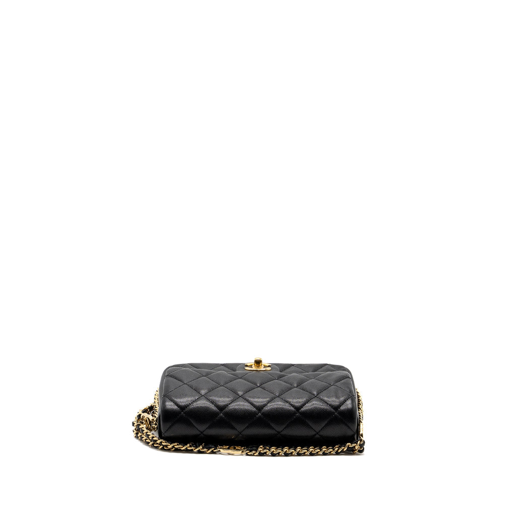 CHANEL 23C FLAP BAG WITH CC LOGO CHAIN CAVIAR BLACK GHW (MICROCHIP)