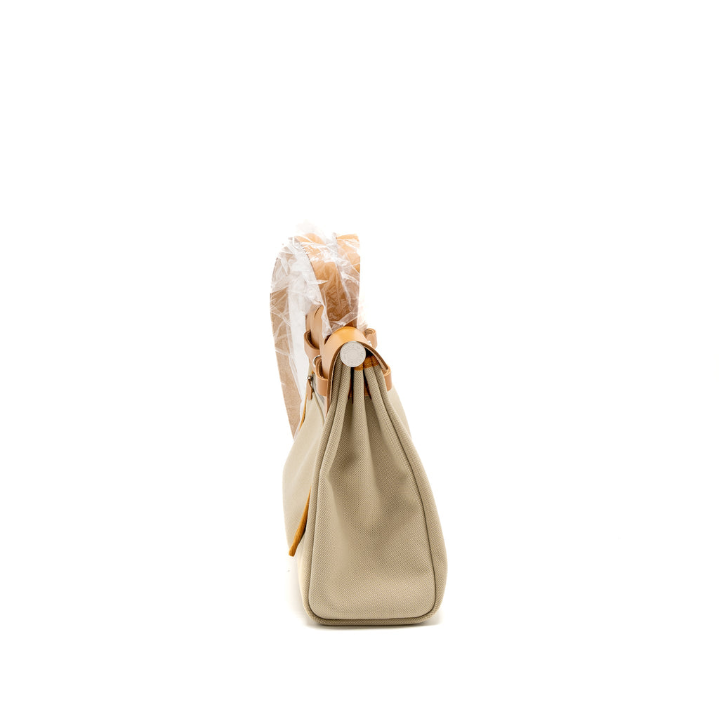 HERMES HERBAG 31 ZIP BAG CANVAS/VACHE HUNTER BETON/NATUREL SABLE SHW