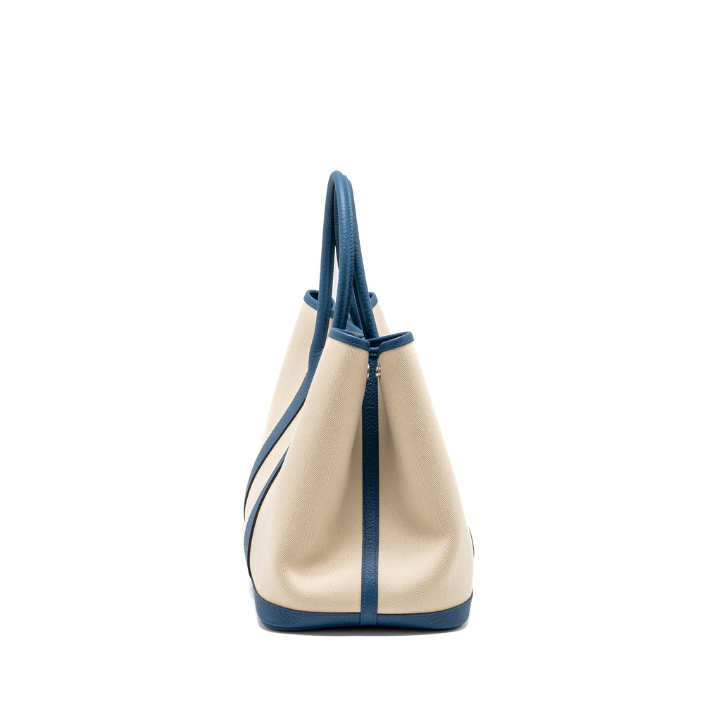 HERMES GARDEN PARTY 36 VACHE COUNTRY LEATHER/CNAVAS CRAIE /BLEU OUTREMER SHW