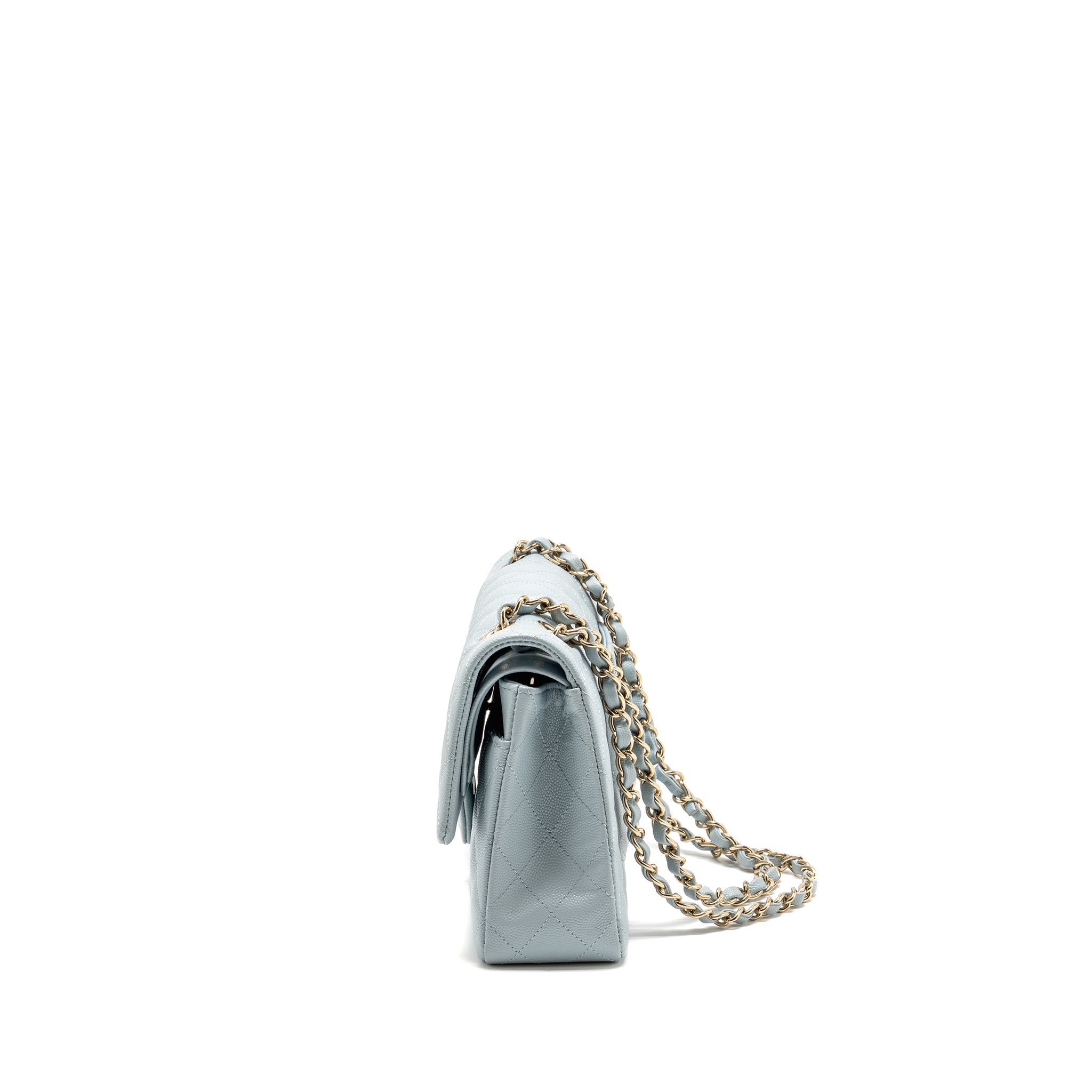 CHANEL MEDIUM CLASSIC DOUBLE FLAP BAG CAVIAR LIGHT BLUE LGHW (MICROCHIP)