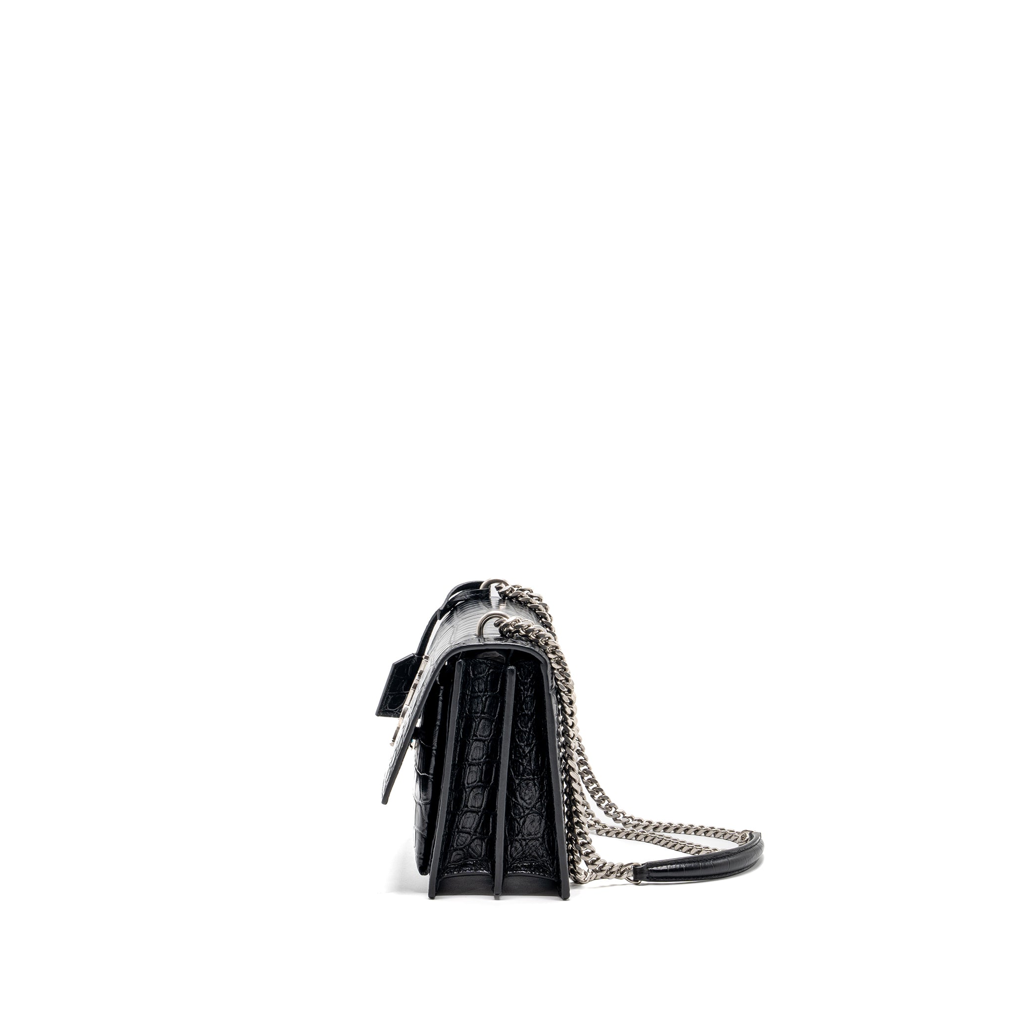 SAINT LAURENT/YSL SUNSET BAG CROCODILE-EMBOSSED BLACK SHW