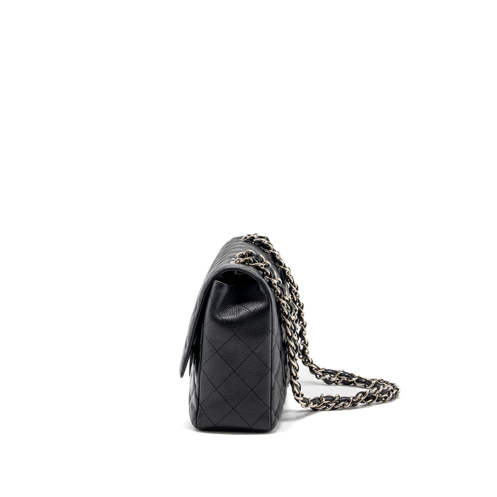 CHANEL CLASSIC JUMBO SINGLE FLAP BAG CAVIAR BLACK SHW
